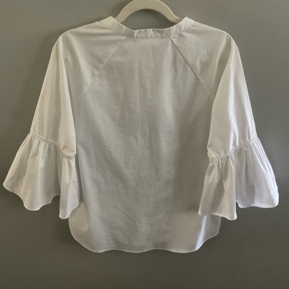 7th Avenue Design Studio New York & Company White Ruffled Bell Sleeve Blouse. - Picture 5 of 5